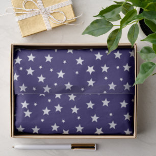 White Stars on Blue Pattern Tissue Paper
