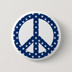 White Stars on Blue Peace Symbol 6 Cm Round Badge