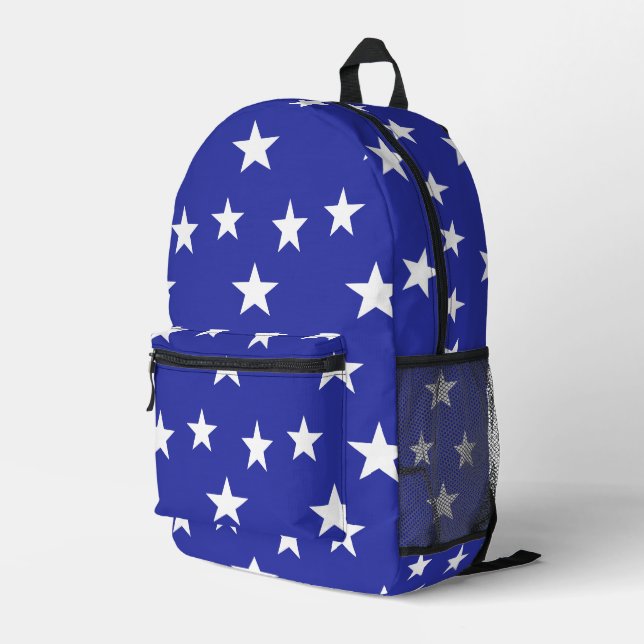 White stars on blue printed backpack (Back Corner Right)