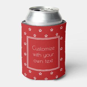 White Stars on Bright Red Custom Text Can Cooler