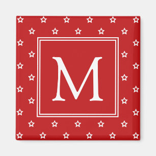 White Stars on Bright Red Monogram Magnet