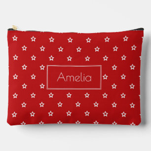 White Stars on Bright Red Personalised Accessory Pouch