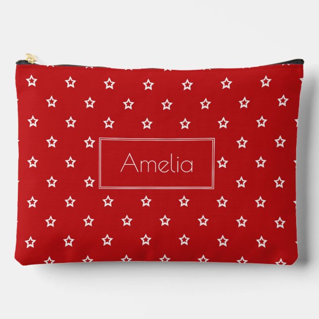 White Stars on Bright Red Personalised Accessory Pouch (Front)