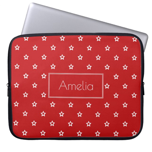 White Stars on Bright Red Personalised Laptop Sleeve (Front)