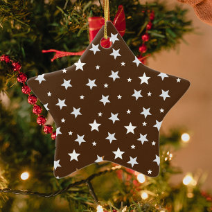 White Stars on Brown Christmas Holidays  Ceramic Tree Decoration
