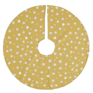 White Stars on Colour Gold Brushed Polyester Tree Skirt