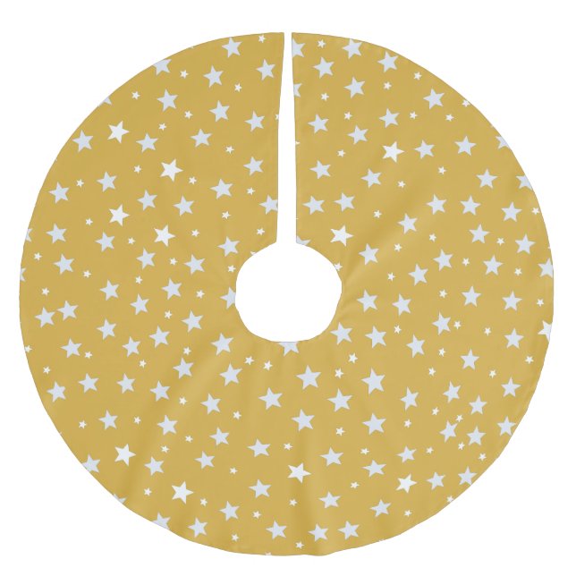 White Stars on Colour Gold Brushed Polyester Tree Skirt (Front)
