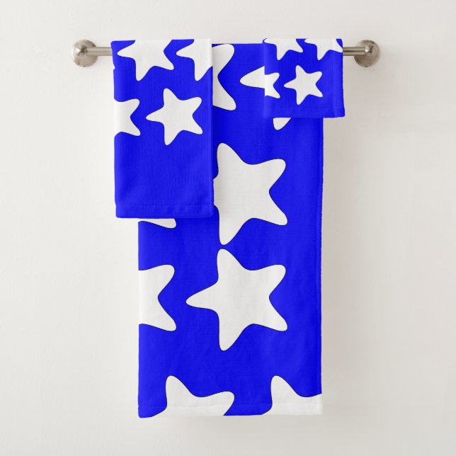 White Stars On Deep Blue Bath Towel Set (Insitu)