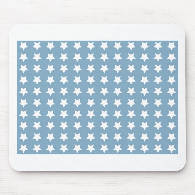 White Stars On Grey Blue Mouse Mat (Front)
