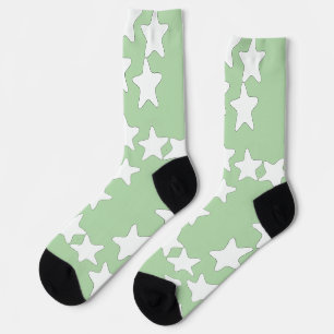 White Stars On Light Green Socks