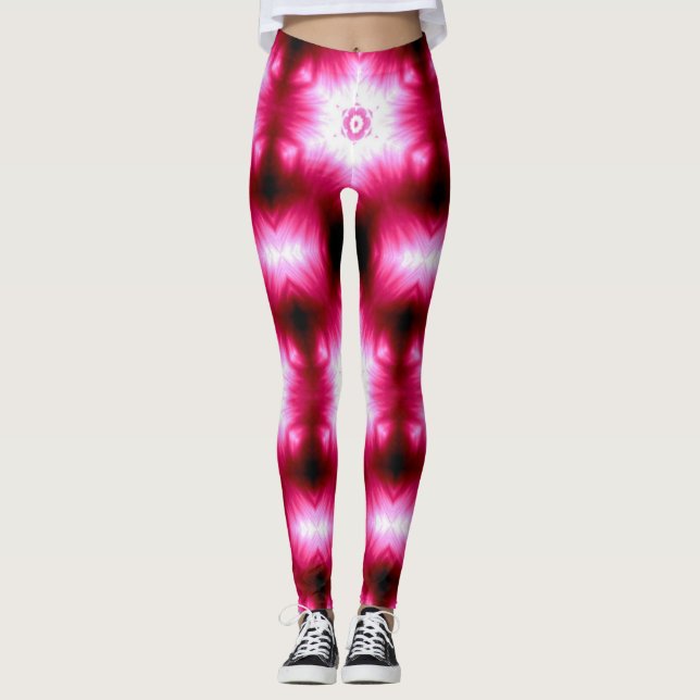 white stars on  pink/black leggings (Front)
