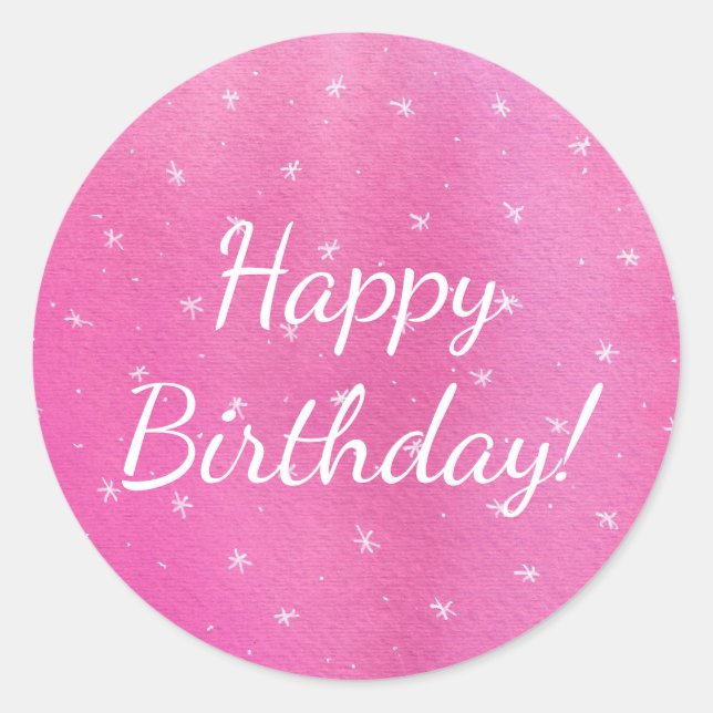 White Stars on Pink Blends Happy Birthday Stickers (Front)