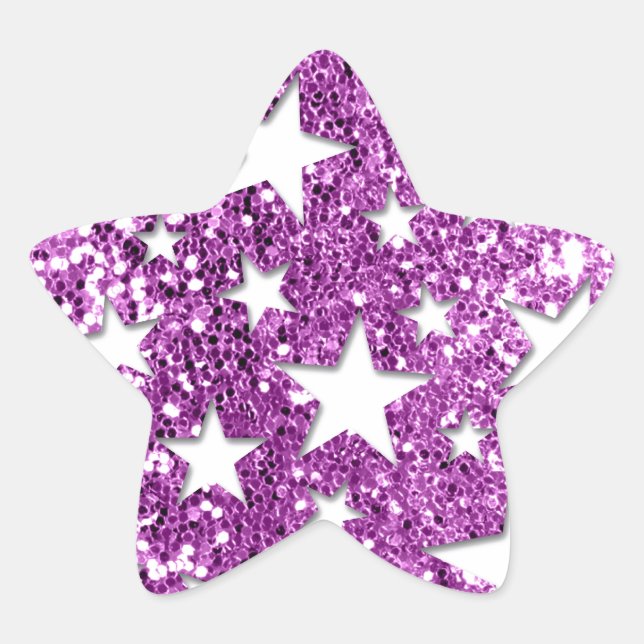 White Stars on Pink Glitter look Star Sticker (Front)