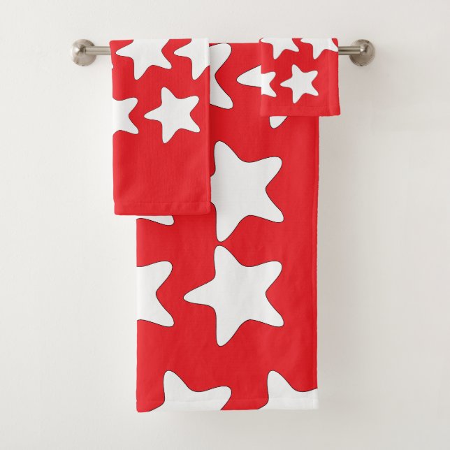 White Stars On Red Bath Towel Set (Insitu)