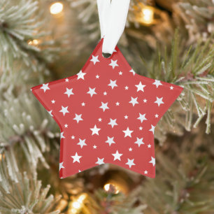 White Stars on Red Christmas Holidays Ornament
