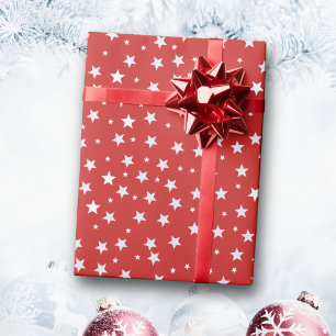 White Stars on Red Christmas Holidays Wrapping Paper