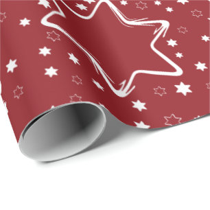 White Stars On Red Christmas Wrapping Paper