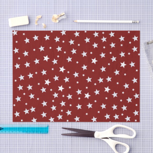 White Stars on Red Pattern Tissue Paper (Craft)