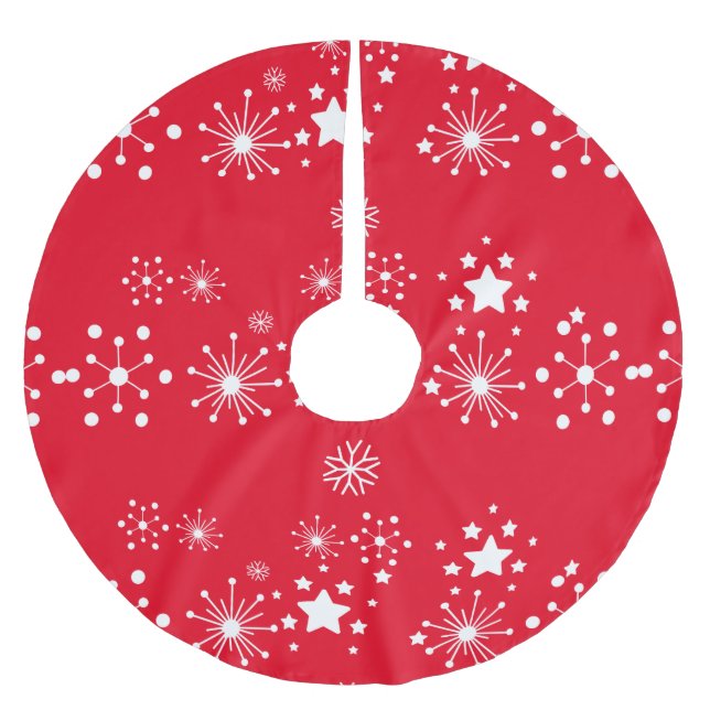 White Stars Over Red Background Brushed Polyester Tree Skirt (Front)