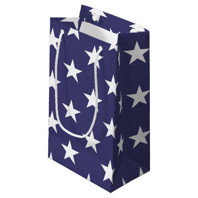 White Stars Patriotic American Flag Pattern Small Gift Bag (Front Angled)