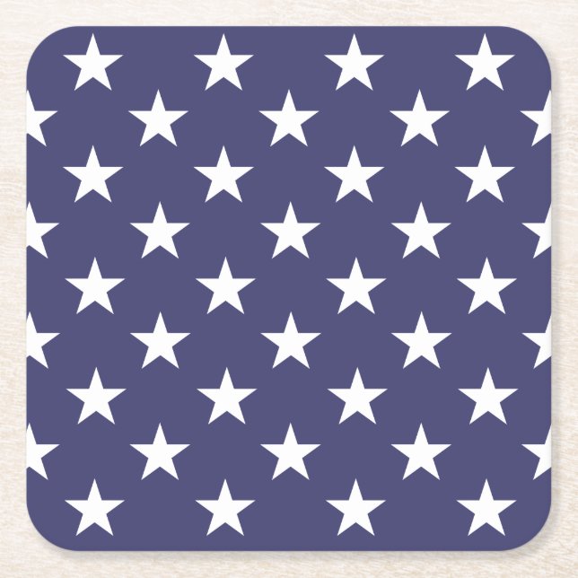 White Stars Patriotic American Flag Pattern Square Paper Coaster (Front)