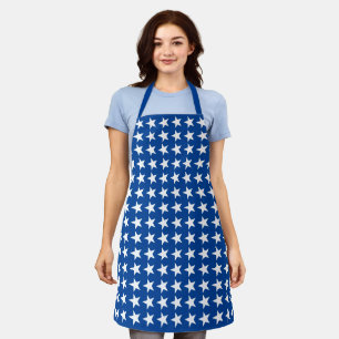 White Stars Pattern on Blue American Flag Theme Apron