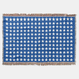White Stars Pattern on Blue American Flag Theme Throw Blanket
