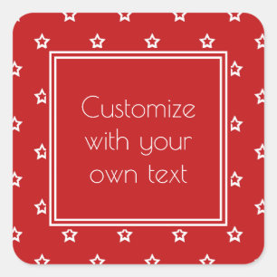 White Stars Pattern on Bright Red Custom Text Square Sticker