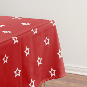 White Stars Pattern on Bright Red Tablecloth