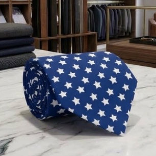 White Stars Pattern On Flag Blue Colour Tie