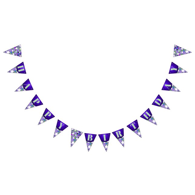 White Stars Purple Mint Green Happy Birthday Fun Bunting (All)