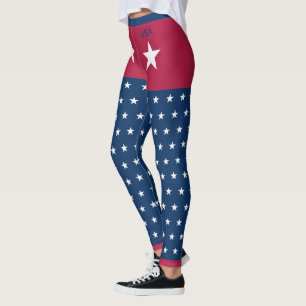 White Stars Red Blue Patriotic Customisable USA Leggings