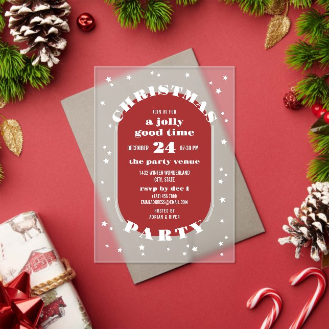 White Stars Red & Frosted Christmas Party Acrylic Invitations (Insitu (Holiday))