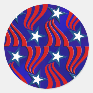 White Stars, Red Stripes and Blue Background Classic Round Sticker