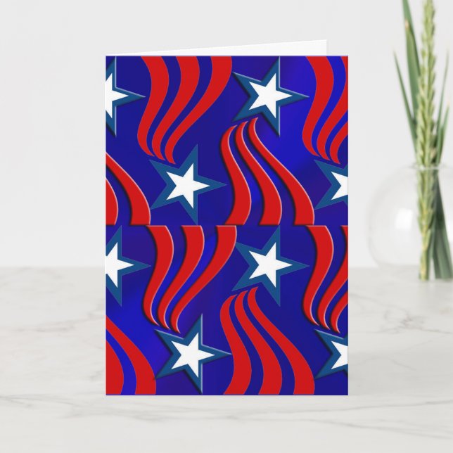 White Stars, Red Stripes Blue Patriotic Holiday Card (Front)