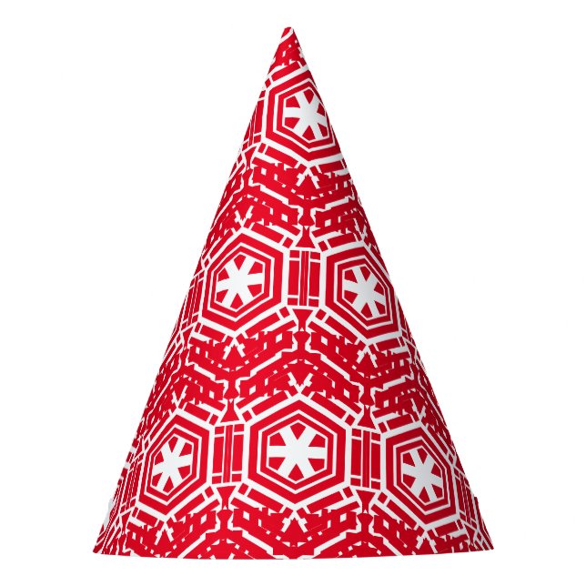 White Stars, Snowflakes, Red festive Holidays Party Hat (Front)