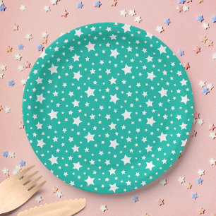 White Stars with Editable Background Colour Paper Plate