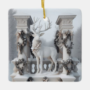 White Statue Reindeer Ceramic Ornament