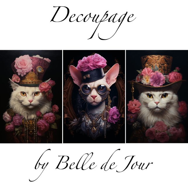 White Steampunk Cats, Roses, Decoupage Wrapping Paper Sheet (Creator Uploaded)