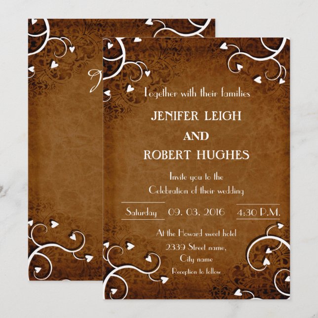 White Stem of hearts Elegant wedding Invitation (Front/Back)