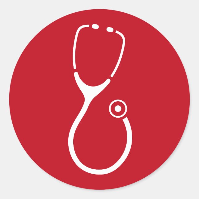 White stethoscope logo on red doctor ER sticker (Front)