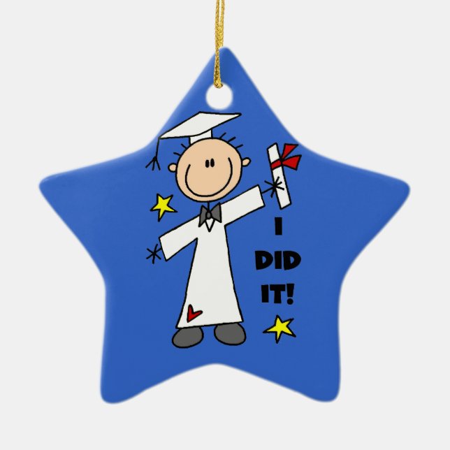 White Stick Figure Male Graduate Ceramic Tree Decoration (Front)