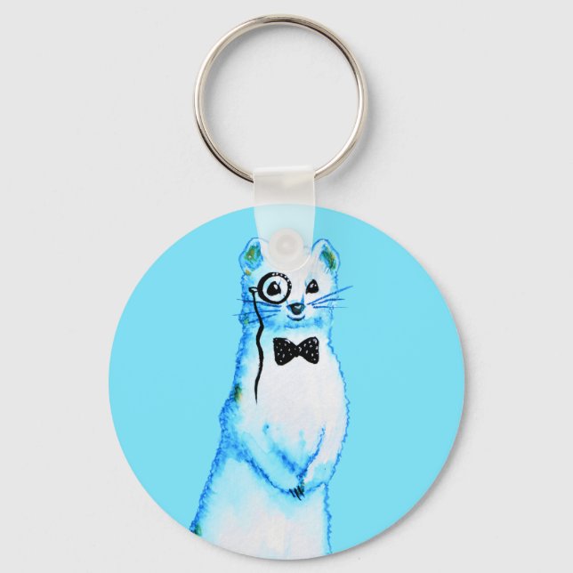 White Stoat Ermine Cute Ferret Lover Art Key Ring (Front)