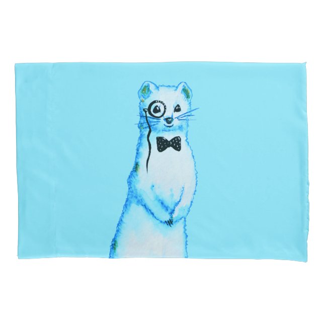 White Stoat Ermine Cute Ferret Lover Art Pillowcase (Front)