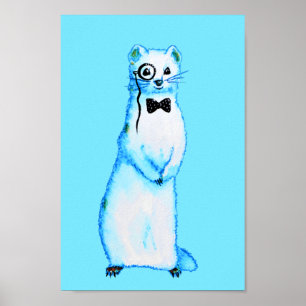 White Stoat Ermine Cute Ferret Lover Art Poster