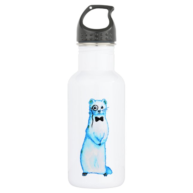 White Stoat Ermine Cute Mustelid Ferret Lover Art 532 Ml Water Bottle (Front)