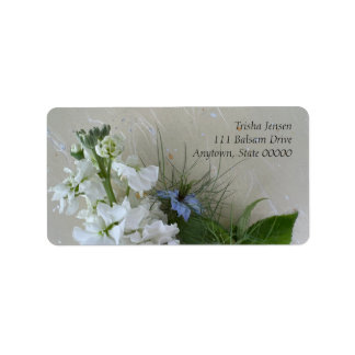 White stock with nigella flowers label