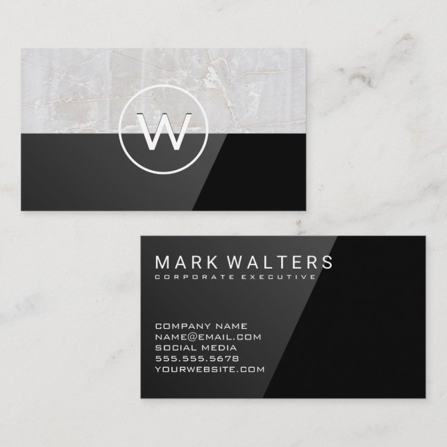 White Stone | Black Gloss Business Card (Front/Back)