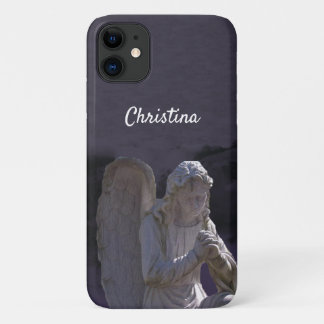 White Stone Christian Angel Statue Deep Purple iPhone 11 Case