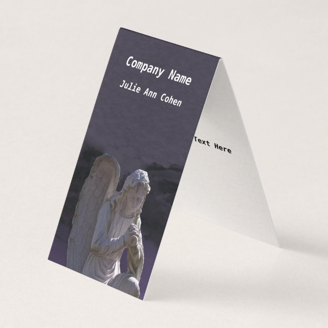 White Stone Christian Praying Angel Statue Purple Business Card (Front)